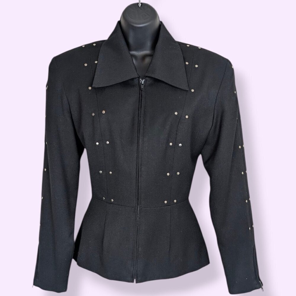 le chateau Black Studded Zip-Front Blazer